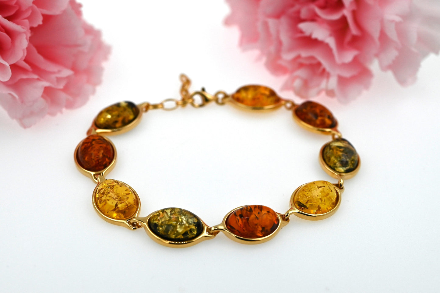 Bursztynowa Elegancja, Wielokolorowa, Pozłacane srebro