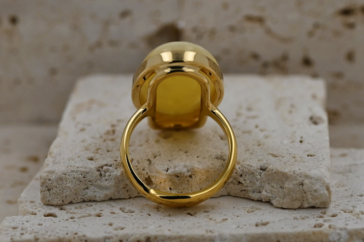 Duży Unikatowy Pierścionek Mleczny Bursztynowy, Unikat, Pozłacane Srebro 925