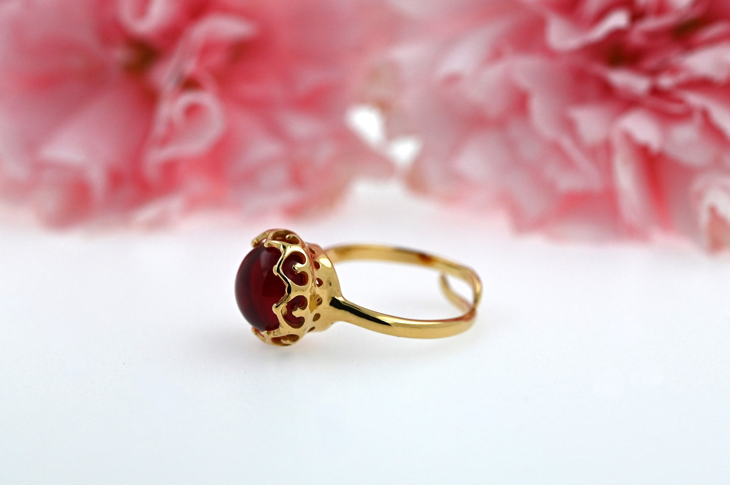 Amber Tiara Ring, Red, Gold Plated Silver