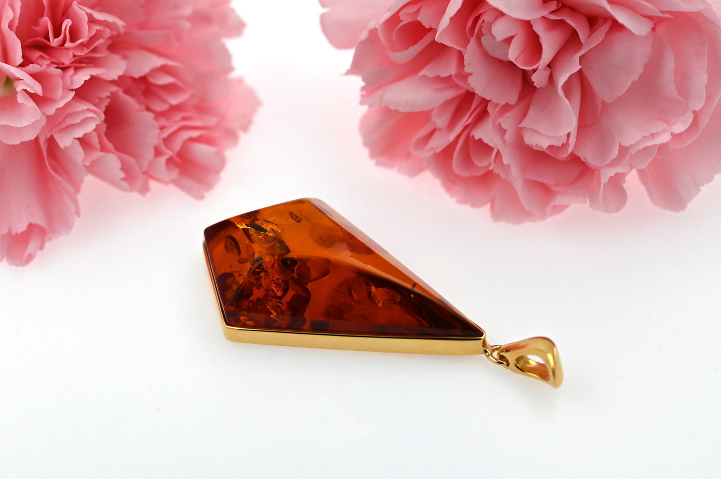 Diamentowy Bursztynowy Wisior, Koniak, Pozłacane srebro