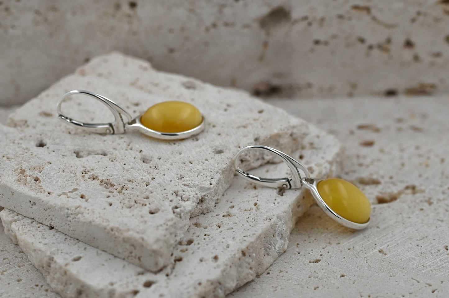 Kolczyki Bursztynowy Klasyk, Żółty, Srebro 925