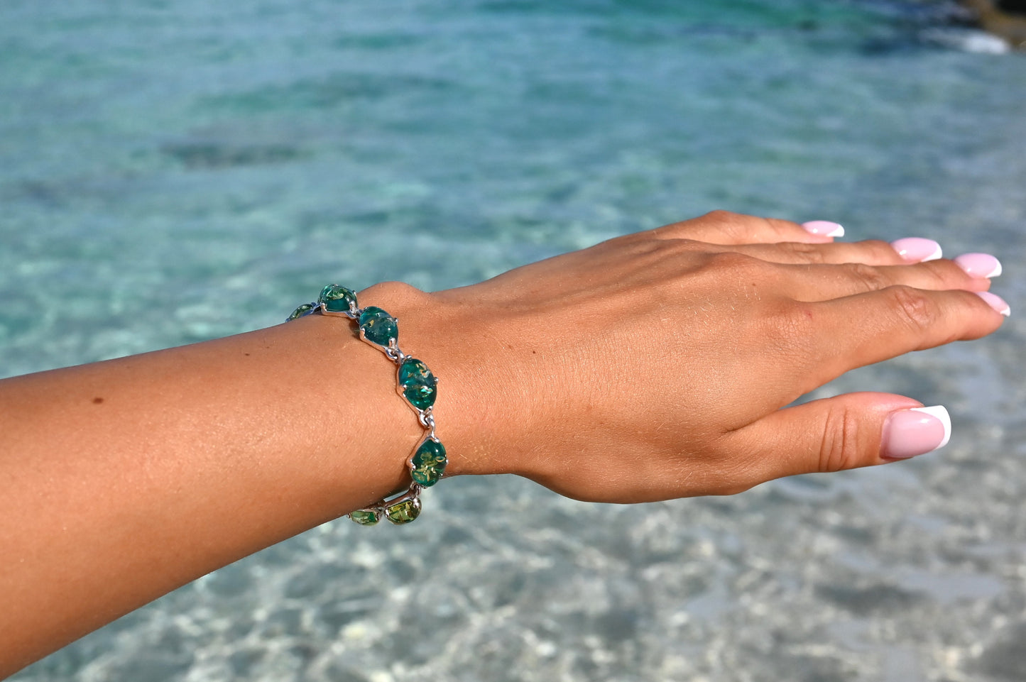 Bransoletka Bursztynowy Blask, Niebieski, Srebro 925