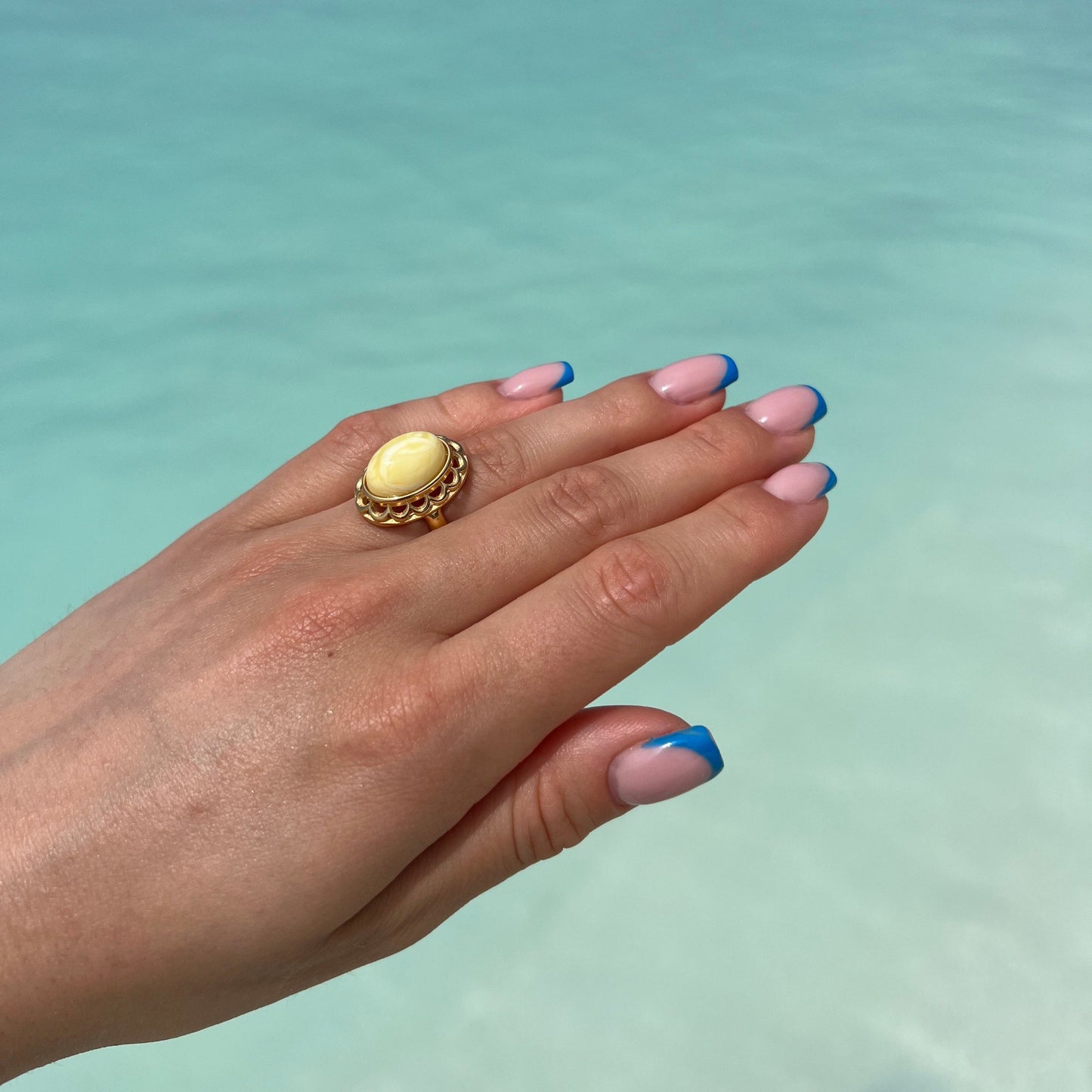 Amber Elegance Ring, Milky, Gold-plated Silver