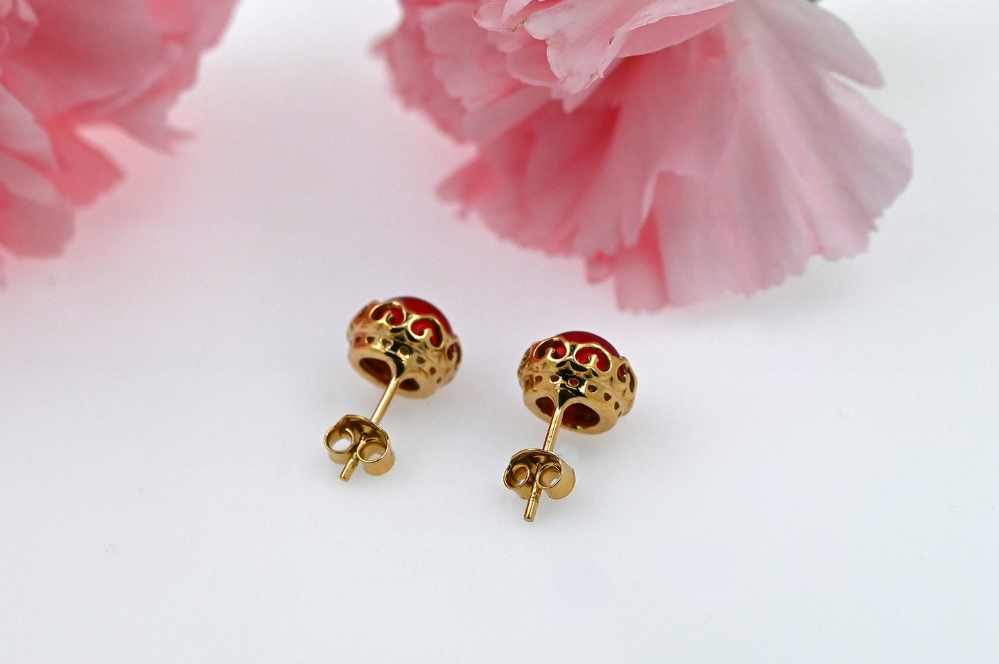 Amber Tiara Earrings, Red, Gold-plated silver