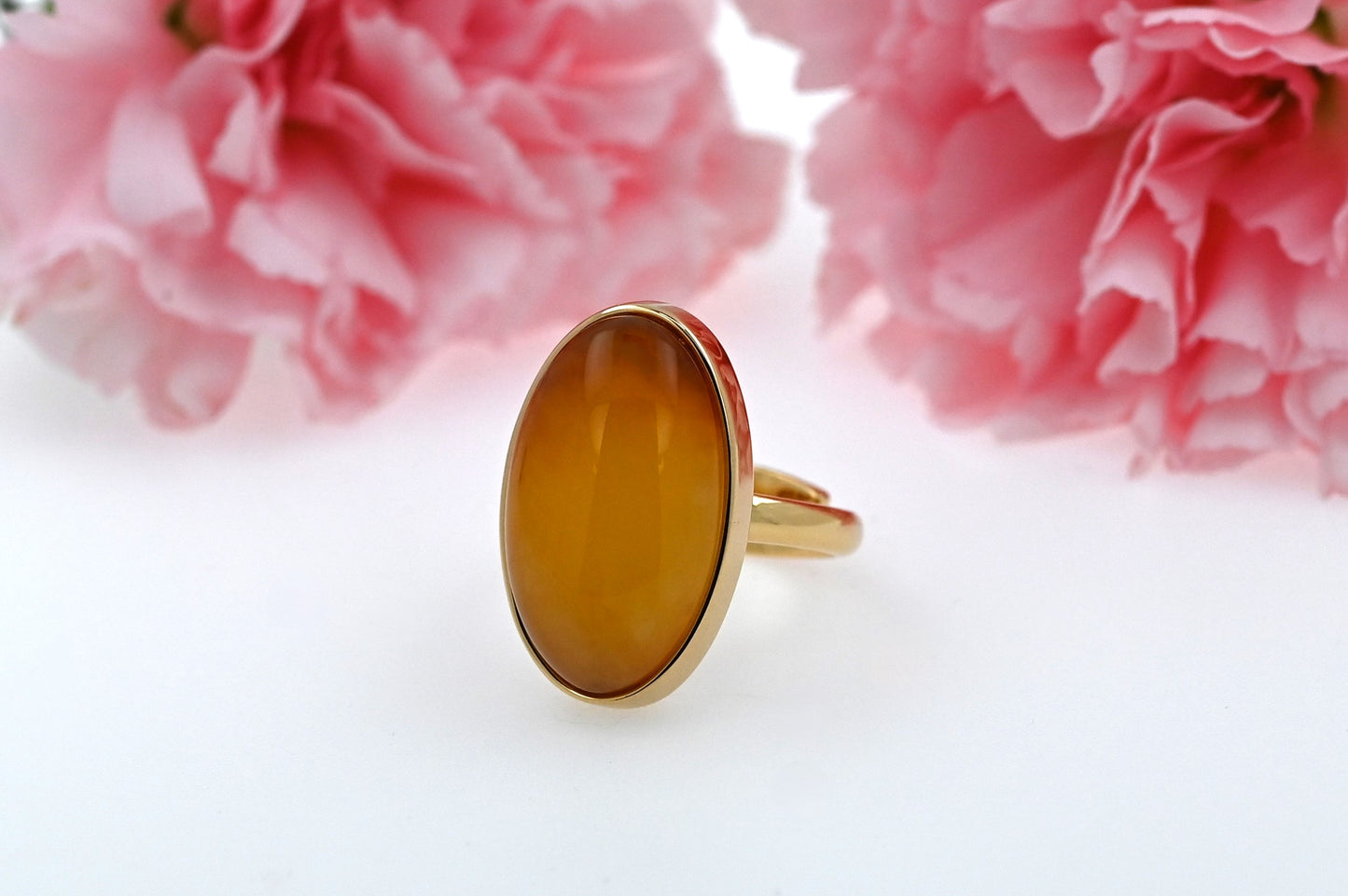 Pierścionek z Bursztynem Bałtyckim, Karmelowy, Pozłacane srebro, Unikat