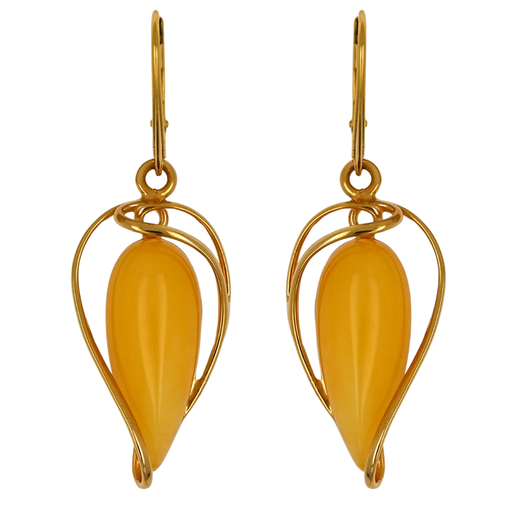 Amber Moon Earrings, Yellow, Gold Plated Silver 925