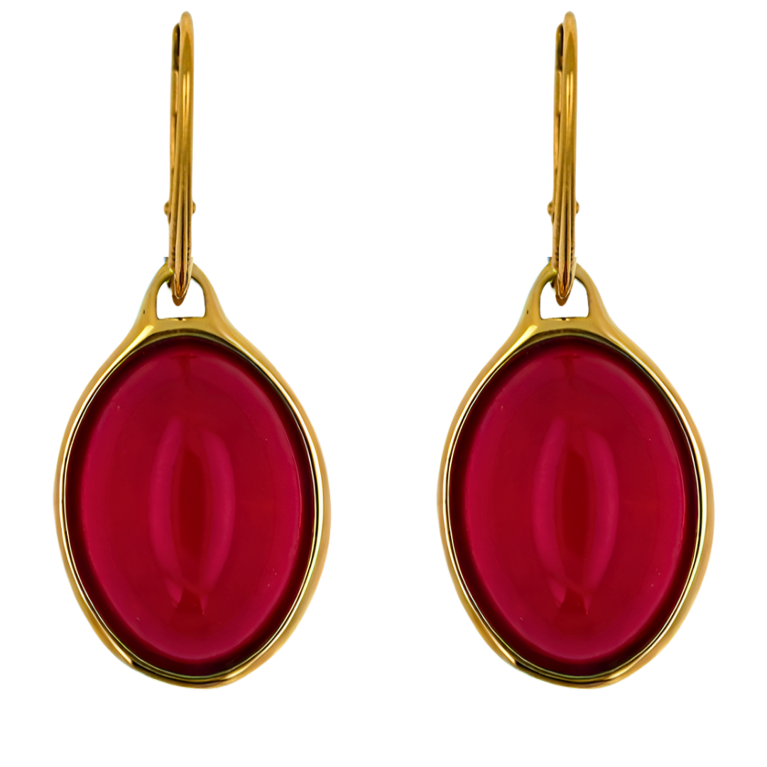 Earrings Amber Classic, Red, Gold-plated Silver