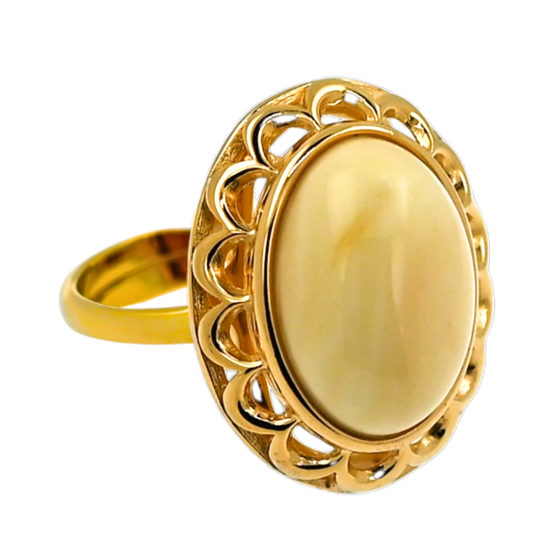 Amber Elegance Ring, Milky, Gold-plated Silver