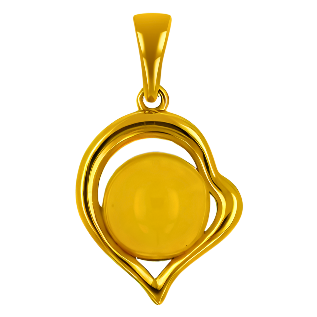 Wisiorek Bursztynowe Serce, Mleczny, Pozłacane Srebro 925