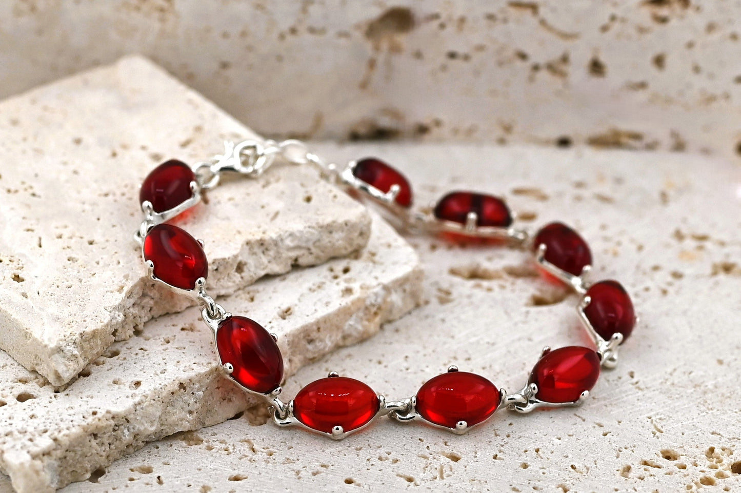 Bransoletka Bursztynowy Blask, Czerwony, Srebro 925