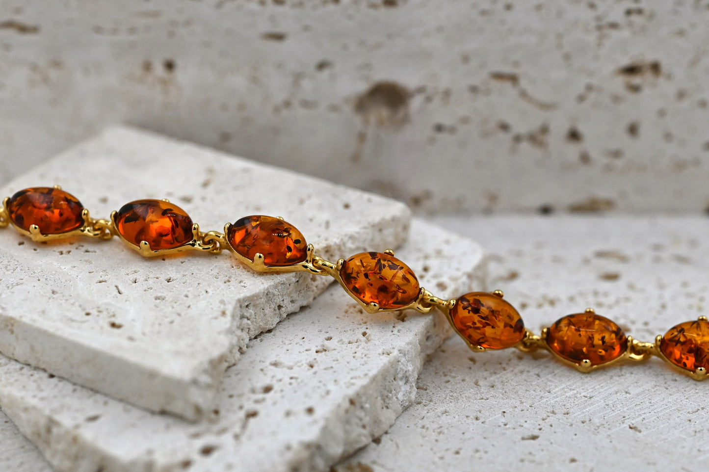 Bransoletka Bursztynowy Blask, Koniak, Pozłacane Srebro 925