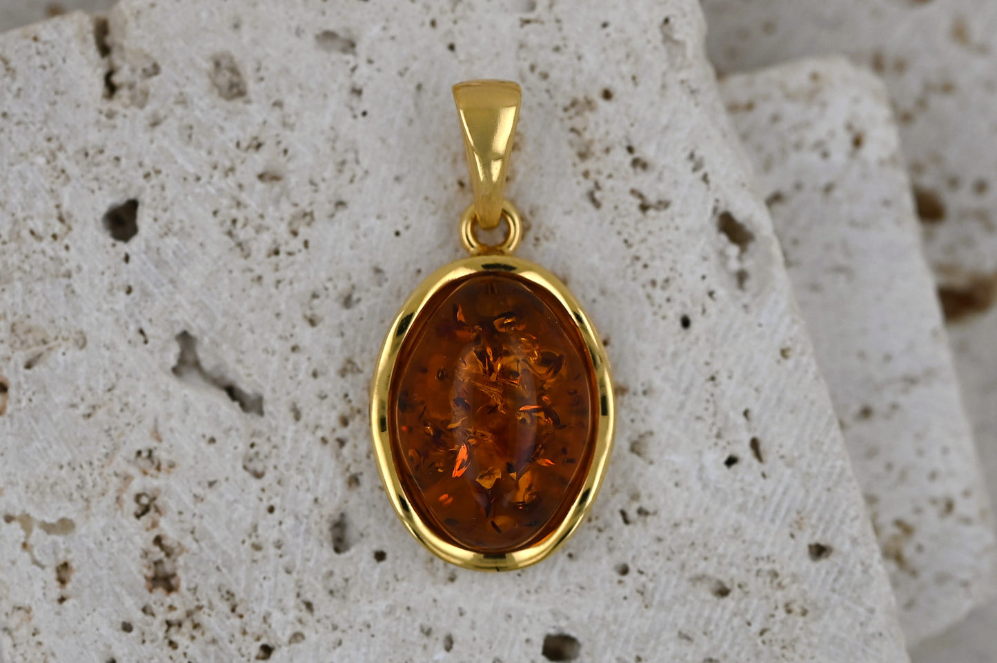 Wisiorek Bursztynowa Fala, Koniak, Pozłacane Srebro 925