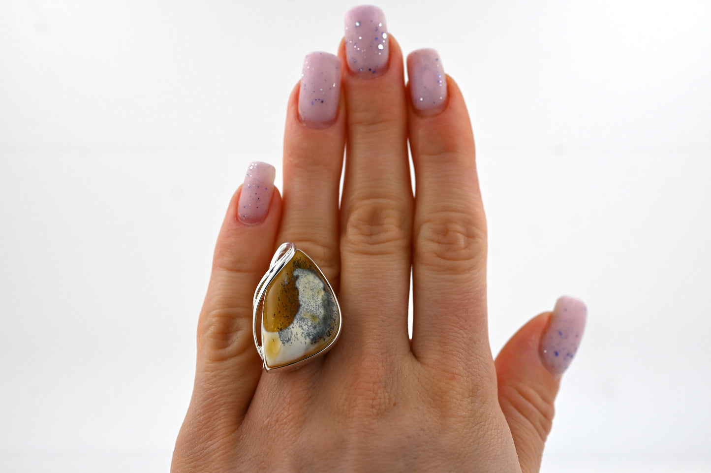 Modern Unique White Baltic Amber, Silver 925