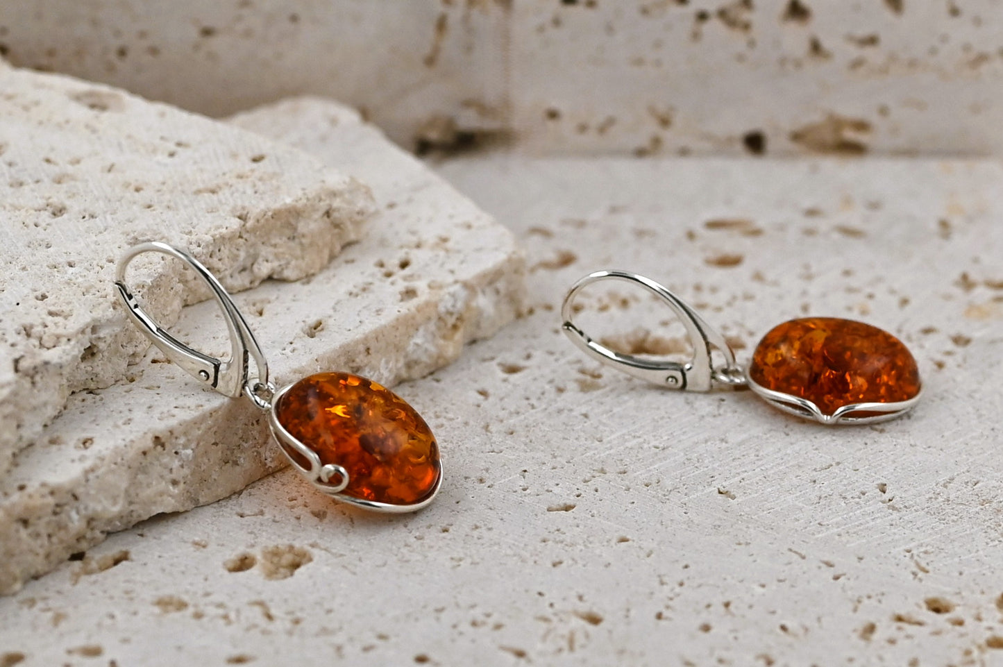 Amber Harmony Earrings, Cognac, Silver 925