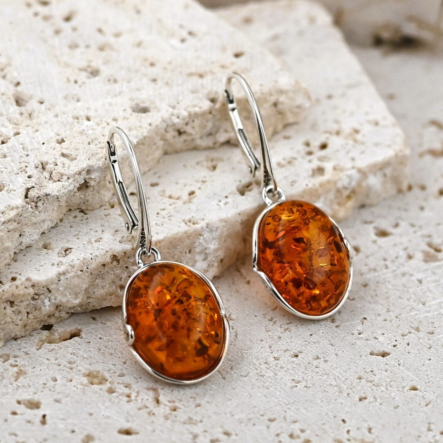 Amber Harmony Earrings, Cognac, Silver 925