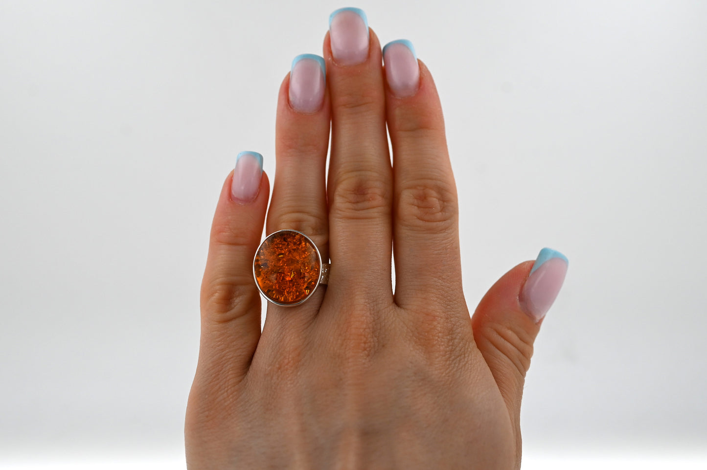 Unikatowy Koniakowy Bursztynowy Pierścionek, Srebro 925, Regulowany Rozmiar