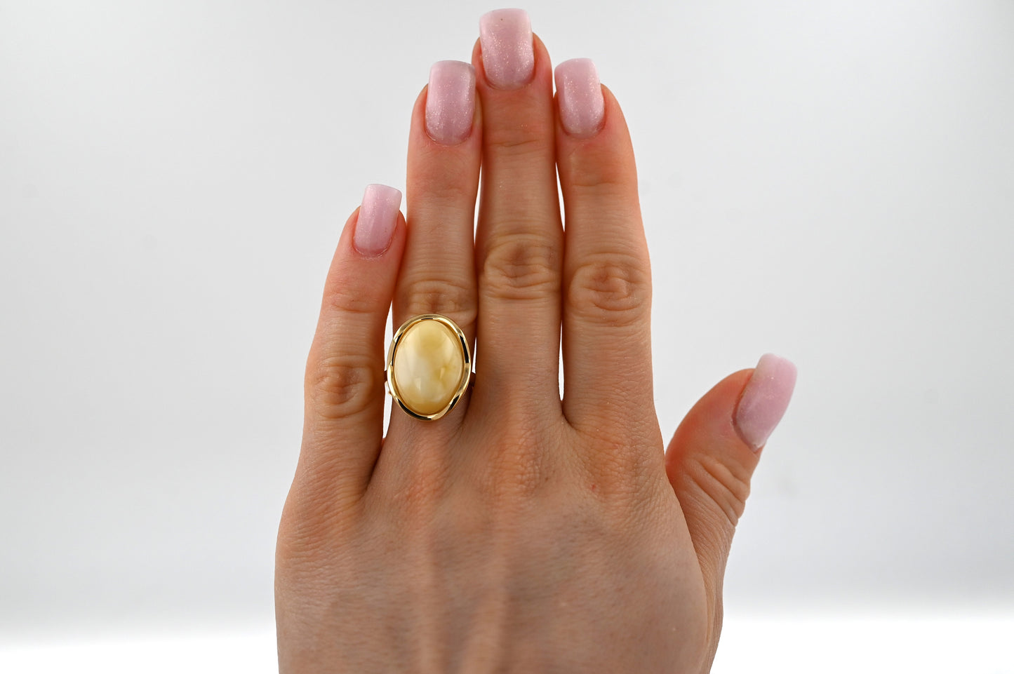 Pierścionek Bursztynowa Fala, Mleczny, Pozłacane srebro, Unikat