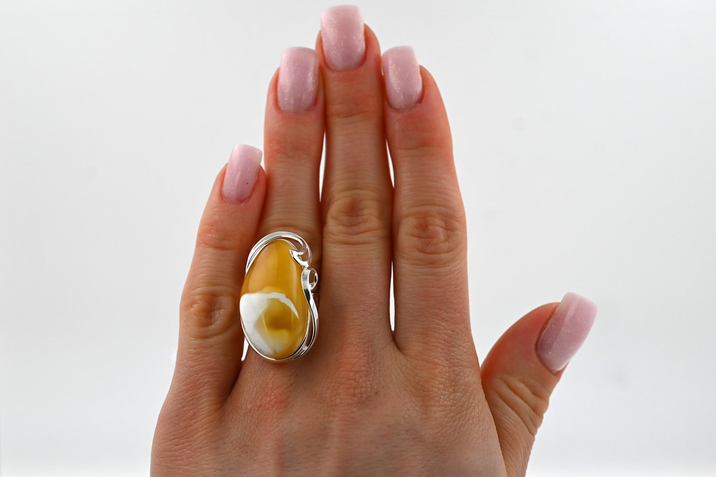 Unikatowy Pierścionek Mleczny Bursztynowy, Unikat, Srebro 925