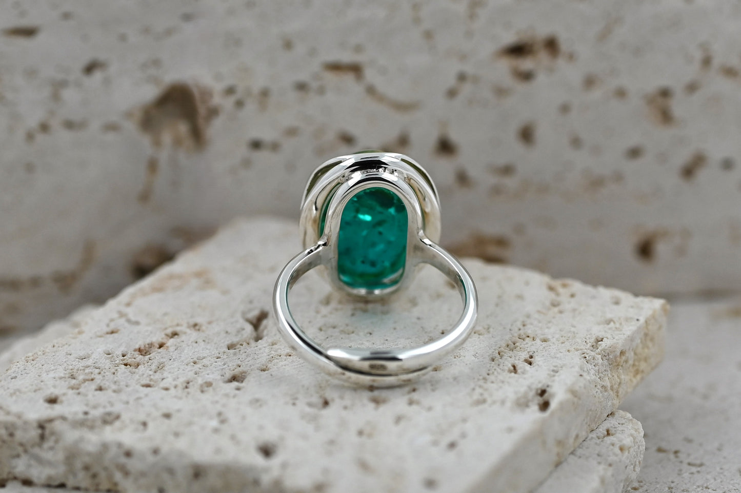 Pierścionek Bursztynowa Fala, Niebieski, Srebro 925