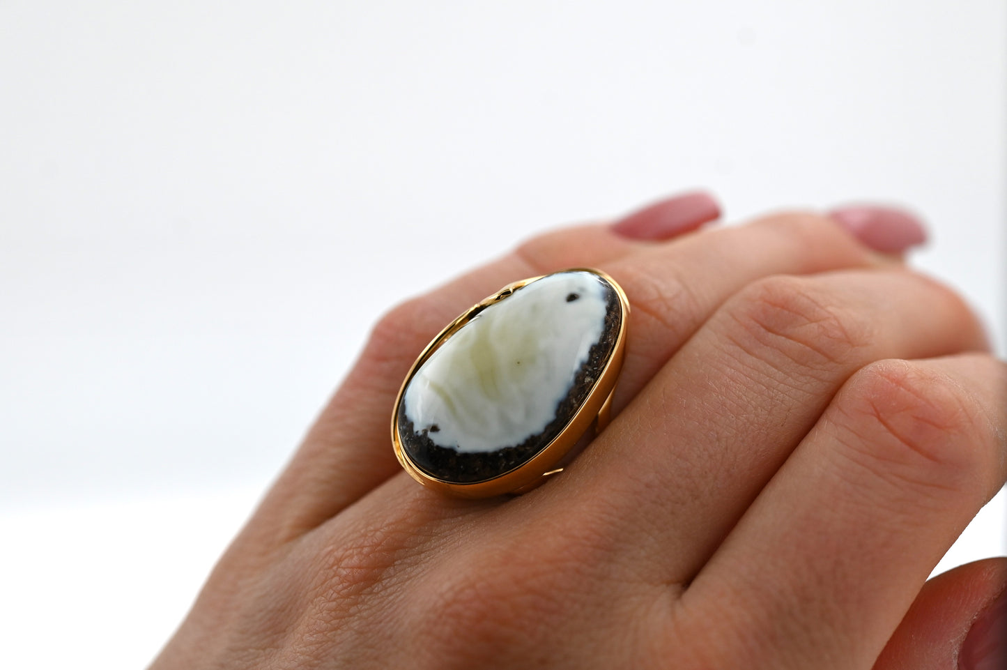 Unikatowy Pierścień z Bursztynem Bałtyckim, Pozłacane srebro 925