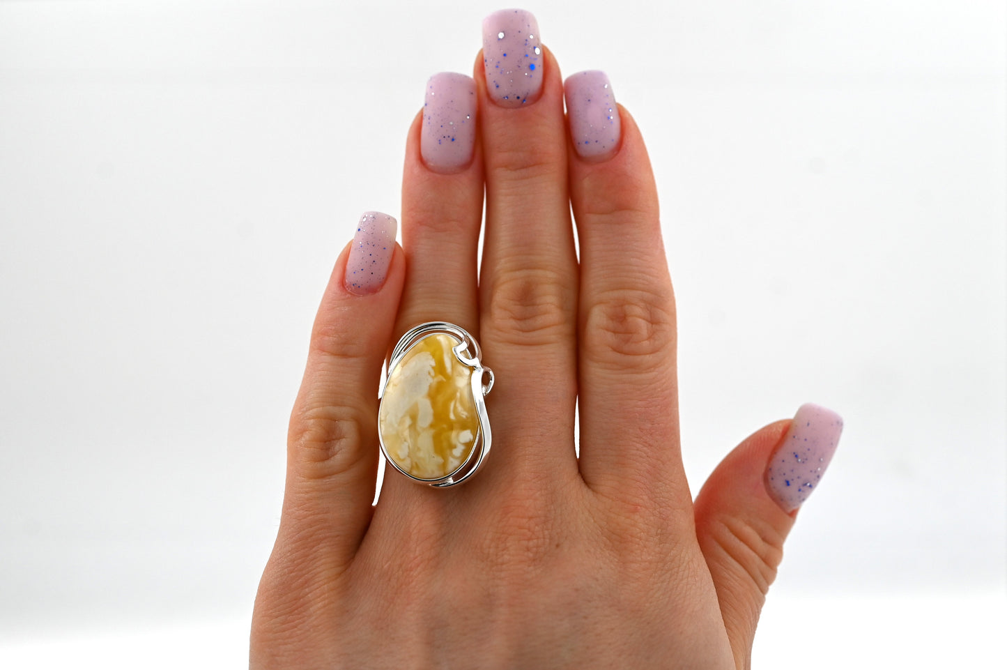 Autentyczny Unikatowy Biały Bursztyn Bałtycki, Srebro 925, Mleczny Bursztyn Bałtycki