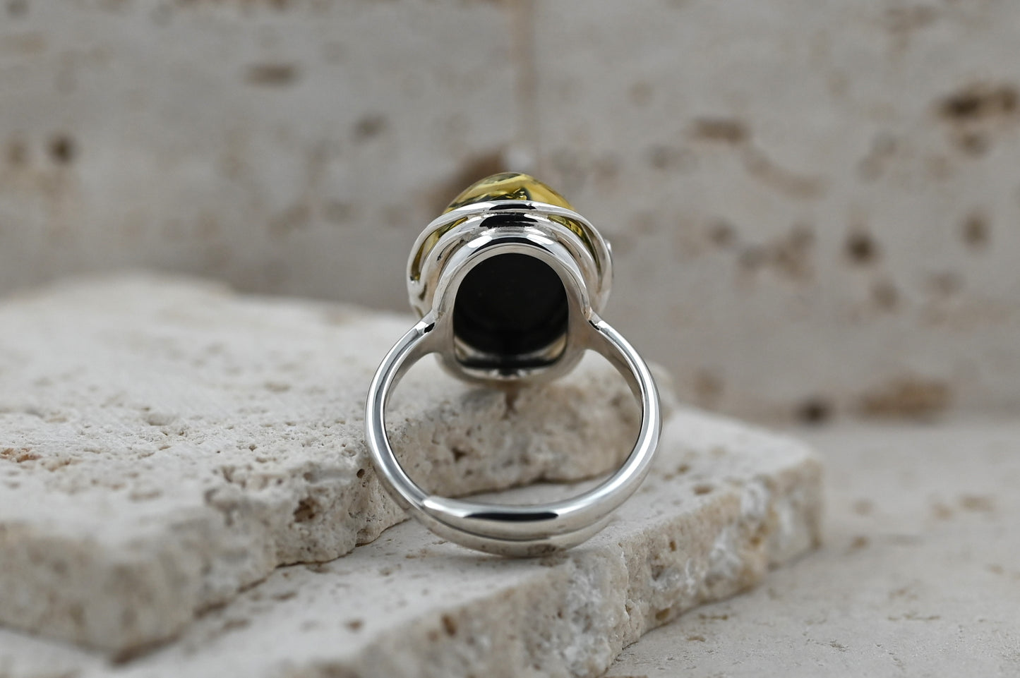 Pierścionek Bursztynowa Harmonia, Zielony, Srebro 925