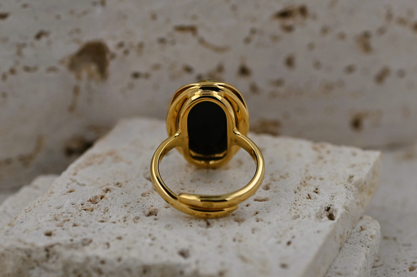 Pierścień Bursztynowa Fala, Zielony, Pozłacane srebro