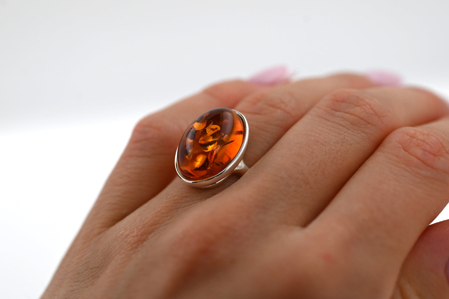 Classic Amber Ring, Cognac, Silver 925