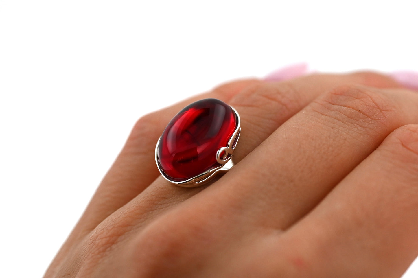 Amber Harmony Ring, Red, Silver 925