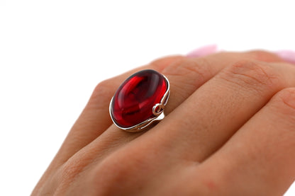 Amber Harmony Ring, Red, Silver 925