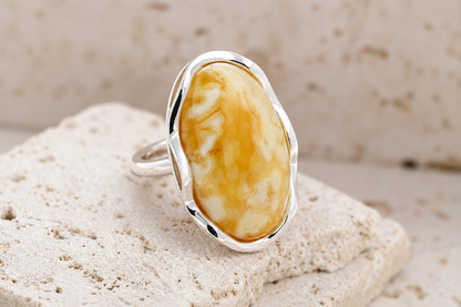Authentic Unique White Baltic Amber, 925 Silver, Milky Baltic Amber