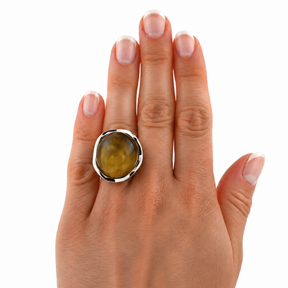 Unique Baltic Olive Amber Ring, Sterling Silver 925, Handmade Unique Piece, Artistic Jewelry