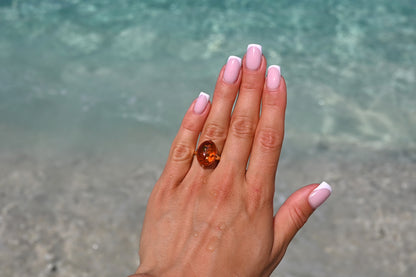 Ring Amber Glow, Cognac, Gold Plated Silver