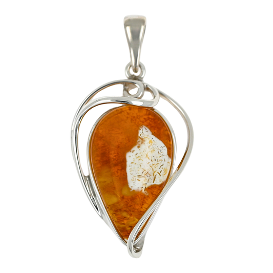 Pendant with Natural Baltic Amber · Openwork Silver 925 Setting · Milky Amber · Handmade Unique Piece · Artistic Jewelry