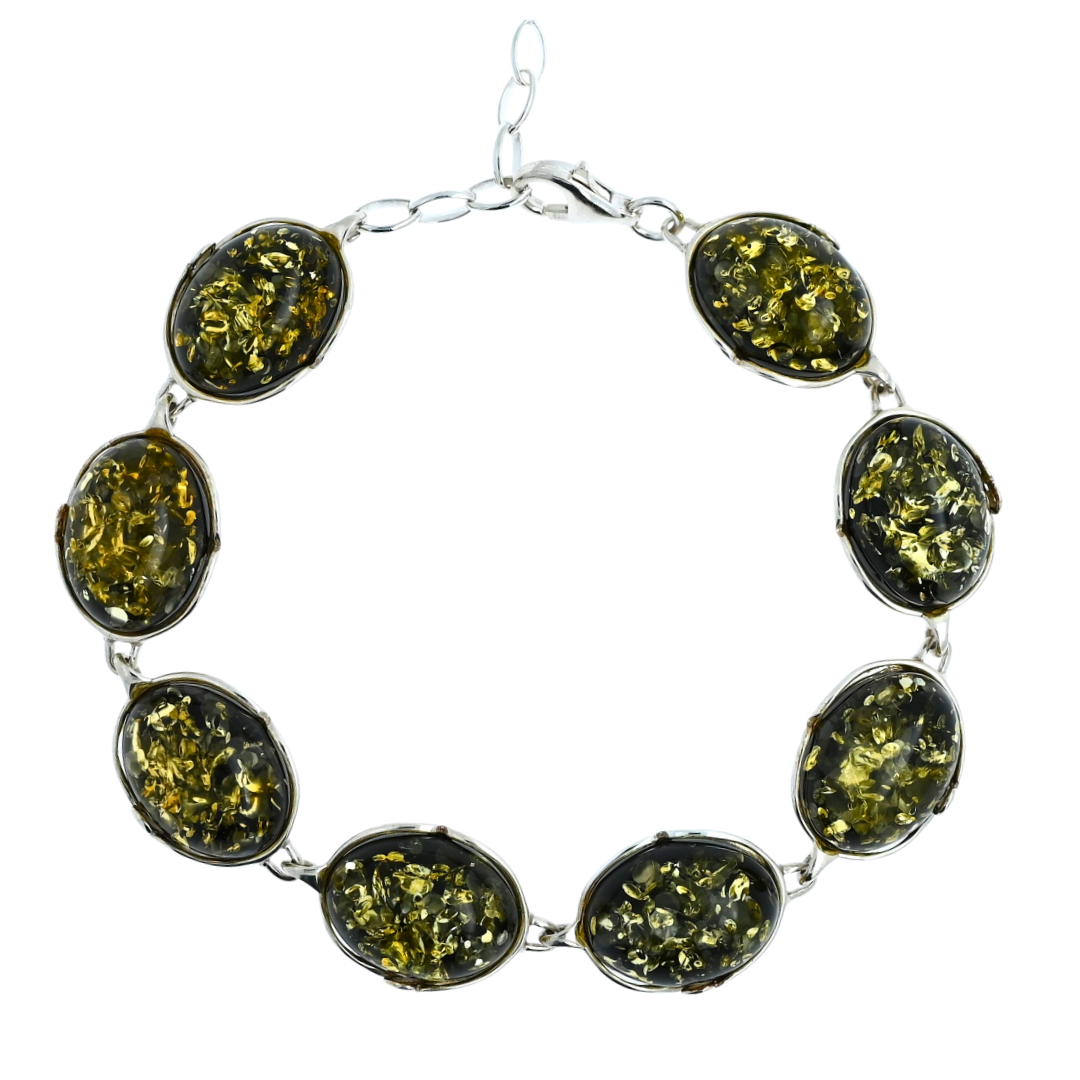 Amber Harmony Bracelet, Green, 925 Silver