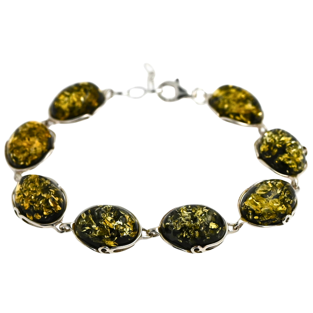 Amber Harmony Bracelet, Green, 925 Silver