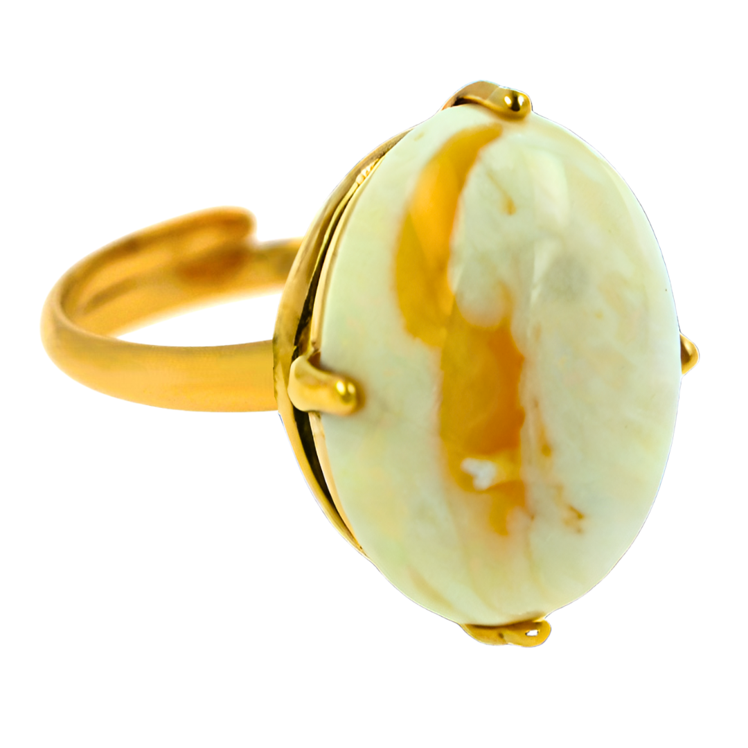 Amber Glow Ring, Milky, Gold-plated Silver