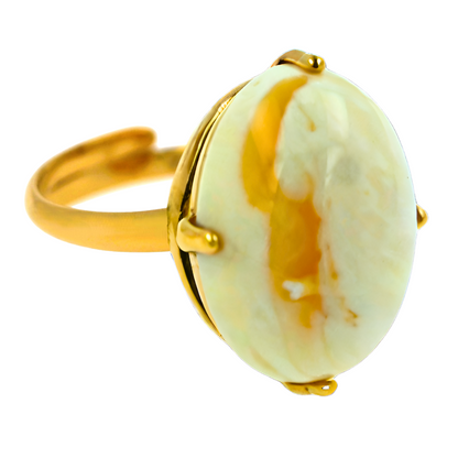 Amber Glow Ring, Milky, Gold-plated Silver