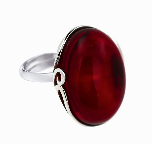 Amber Harmony Ring, Red, Silver 925