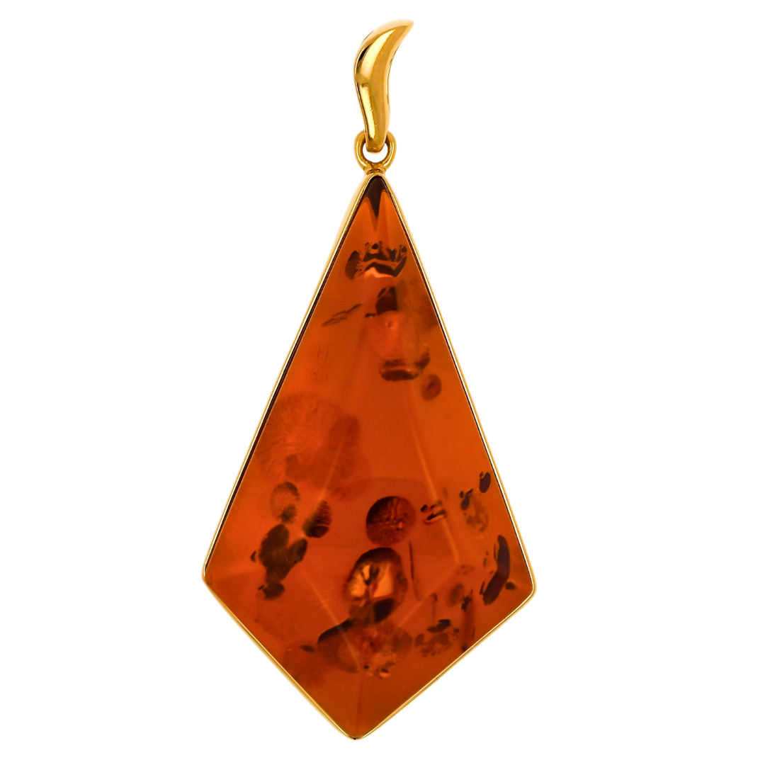 Amber Diamond Pendant, Cognac, Gold Plated Silver