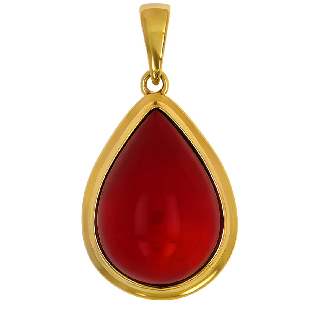 Amber Magic Pendant, Red, Gold Plated Silver