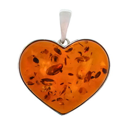 Amber Heart Pendant, Cognac, 925 Silver