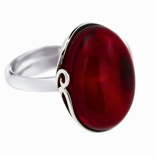 Pierścionek Bursztynowa Harmonia, Czerwony, Srebro 925
