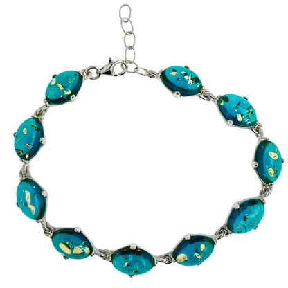 Amber Glow Bracelet, Blue, Silver 925