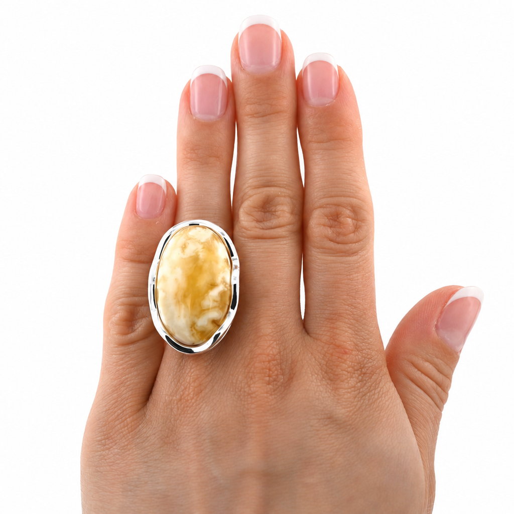 Authentic Unique White Baltic Amber, 925 Silver, Milky Baltic Amber