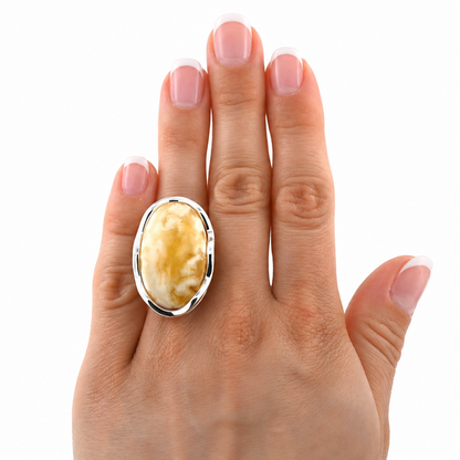 Authentic Unique White Baltic Amber, 925 Silver, Milky Baltic Amber