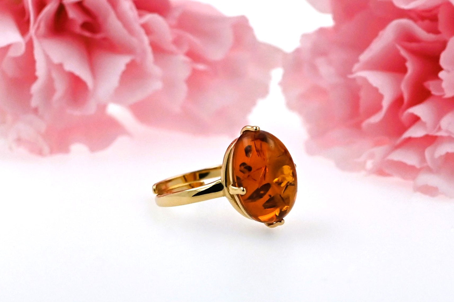 Ring Amber Glow, Cognac, Gold Plated Silver