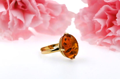 Ring Amber Glow, Cognac, Gold Plated Silver