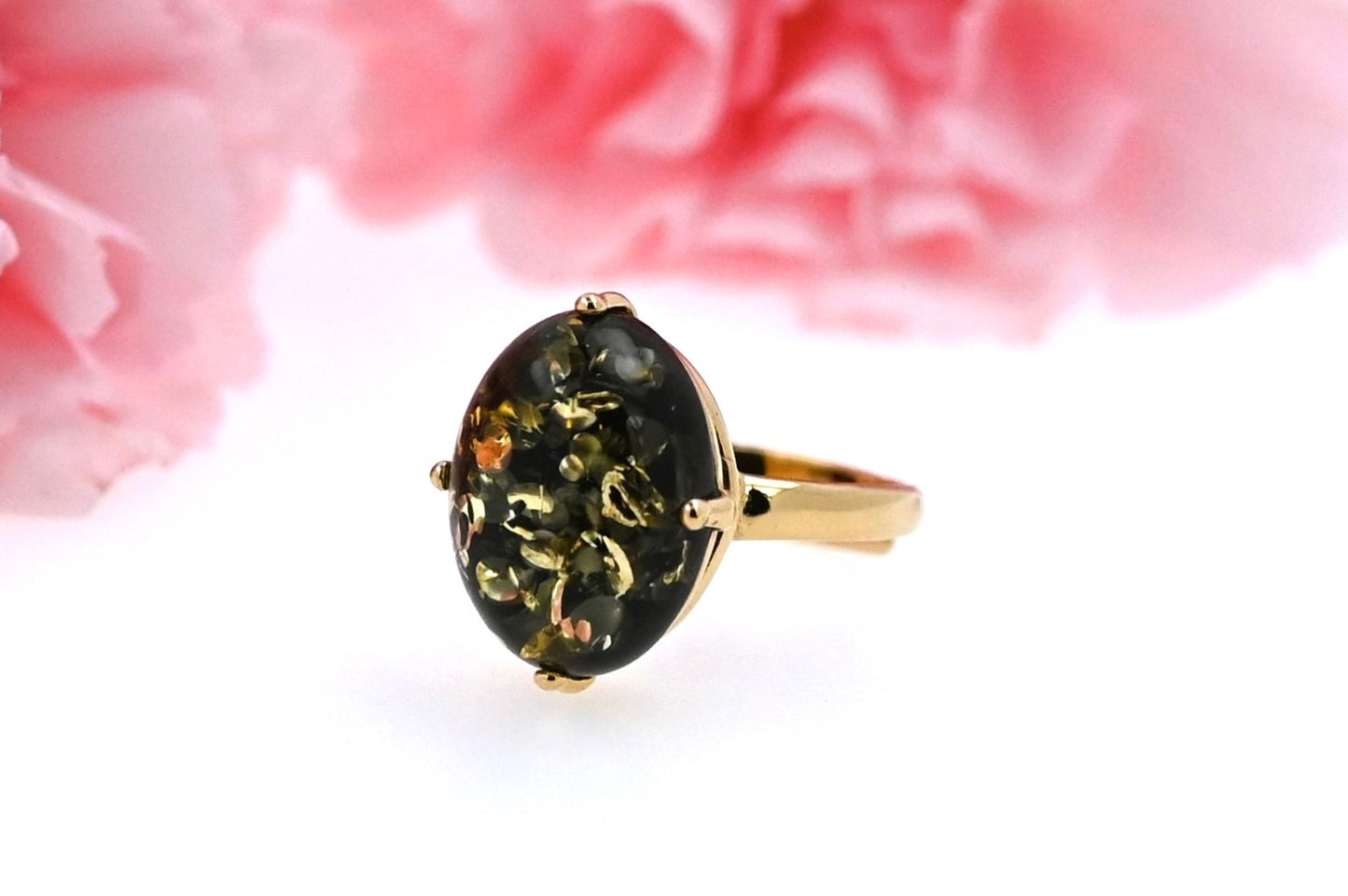 Ring Amber Glow, Cognac, Gold Plated Silver