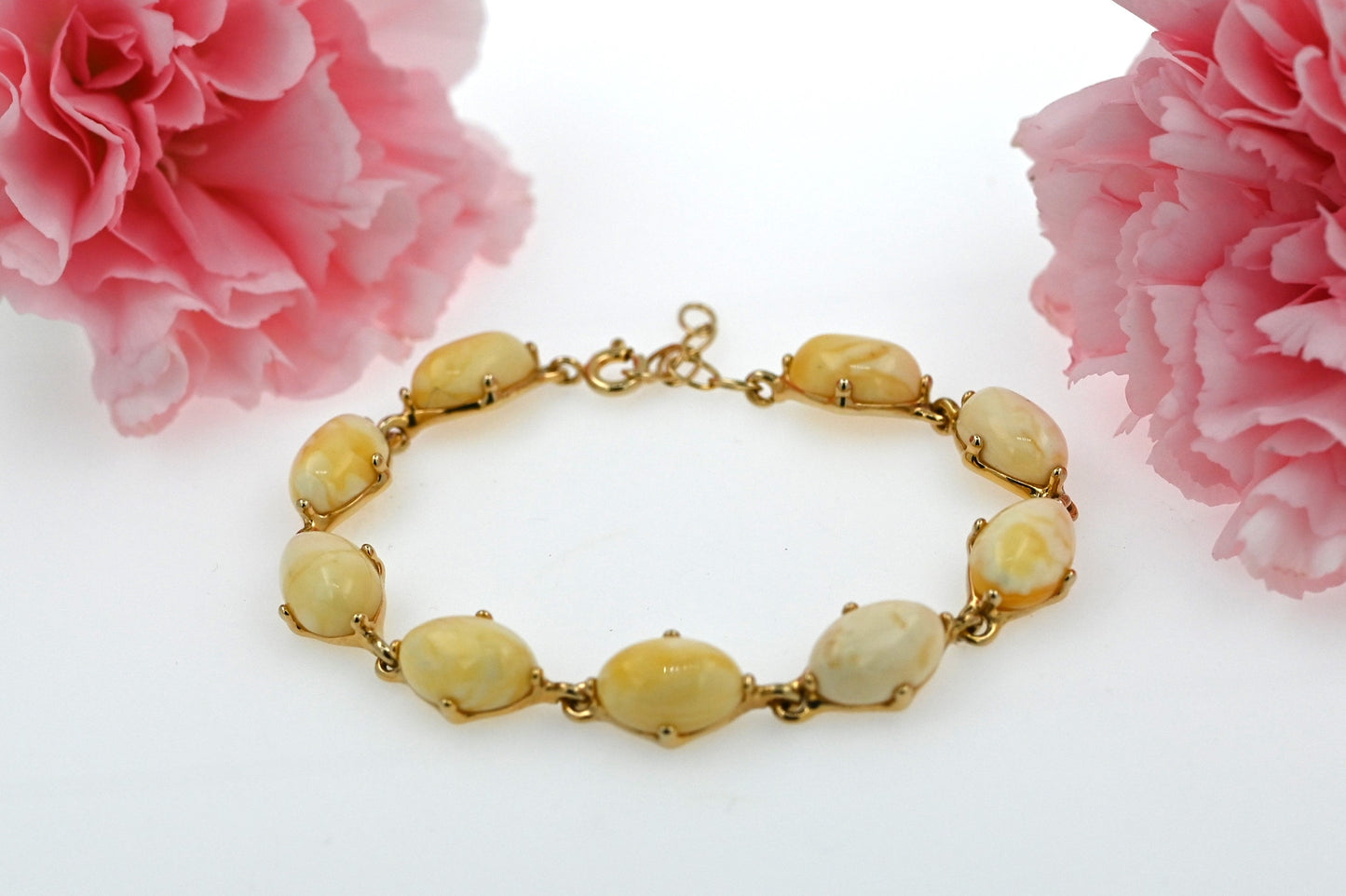 Bransoletka Bursztynowy Blask, Mleczna, Pozłacane srebro Amber Bracelet